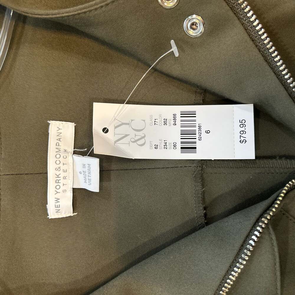 New York & Company Olive Green Sleeveless Zip-Front Utility Sheath Dress Sz 6 - Picture 3 of 7